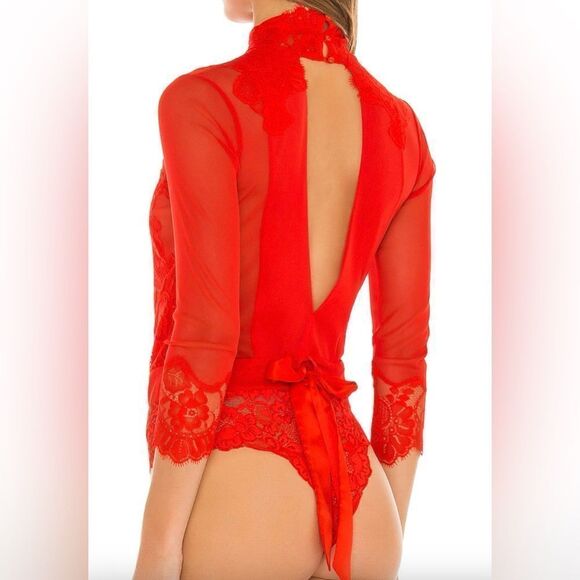 Free People HAH Take HAH Bow Bodysuit Red - Picture 2 of 9